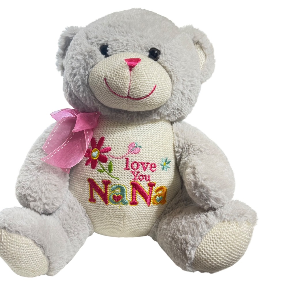 Dan Dee Way To Celebrate Grey Plush Teddy Bear Love You NaNa Embroidered 12 inch